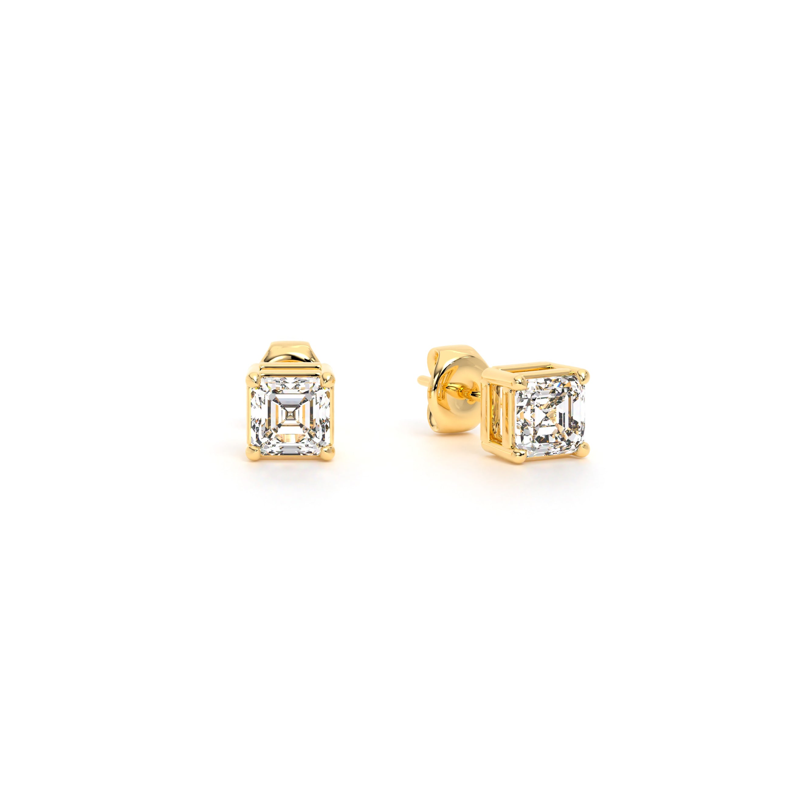 Asscher Diamond Stud Earrings Yellow - Danill Jewels