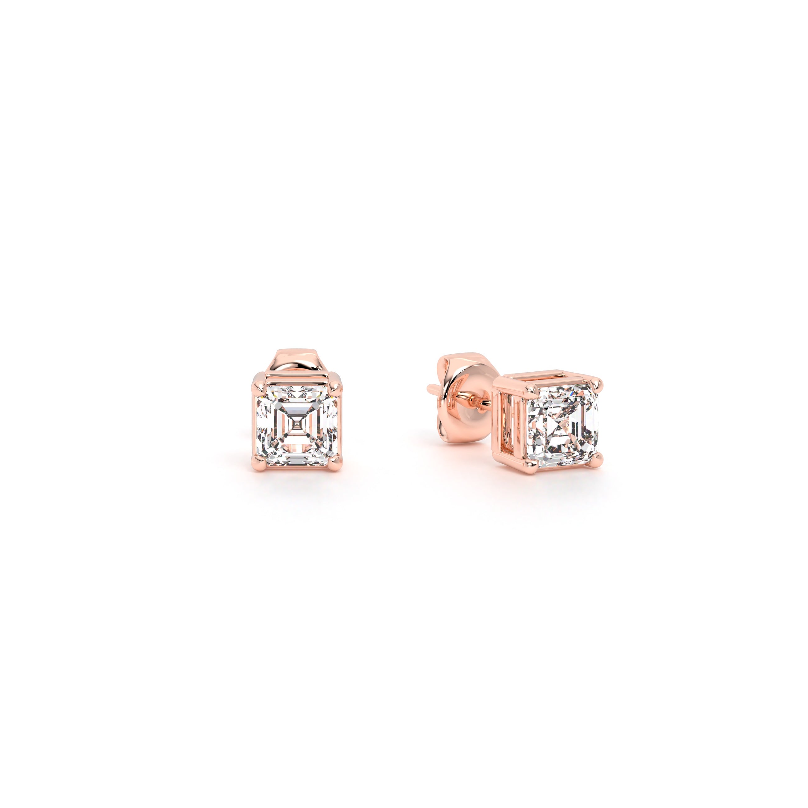Asscher Diamond Stud Earrings Rose - Danill Jewels