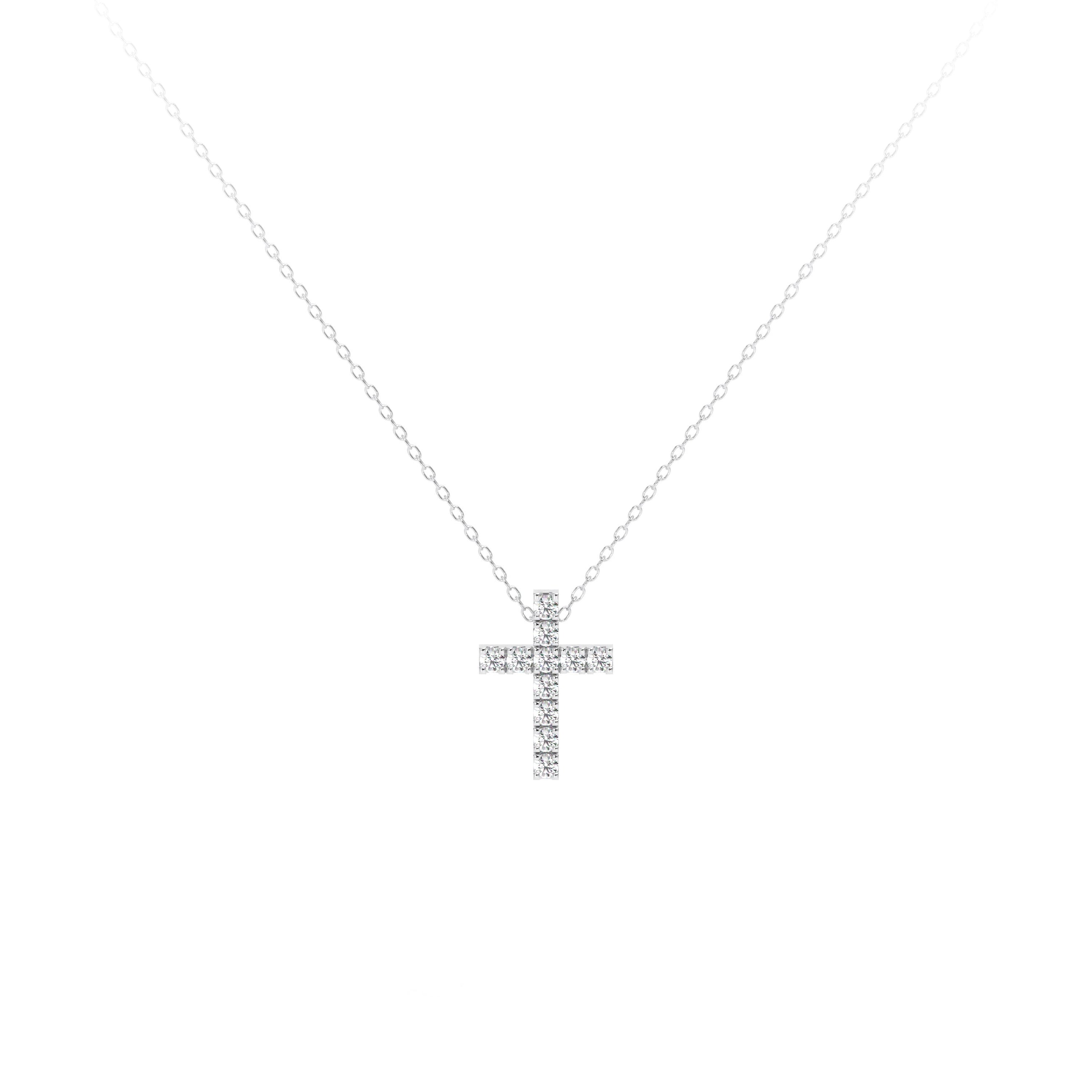 Round Diamond Cross Petite Necklace White - Danill Jewels
