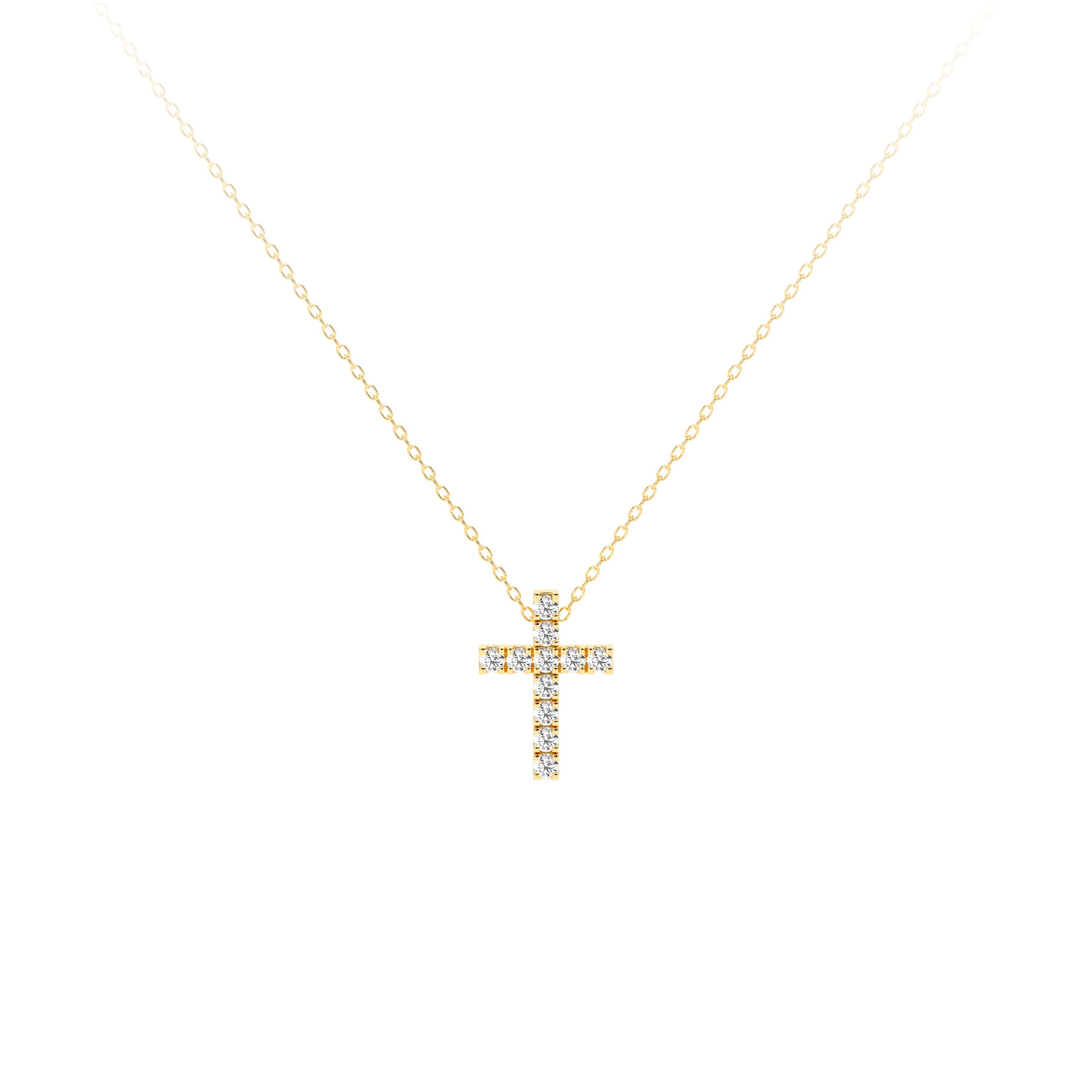 Round Diamond Cross Petite Necklace Yellow - Danill Jewels