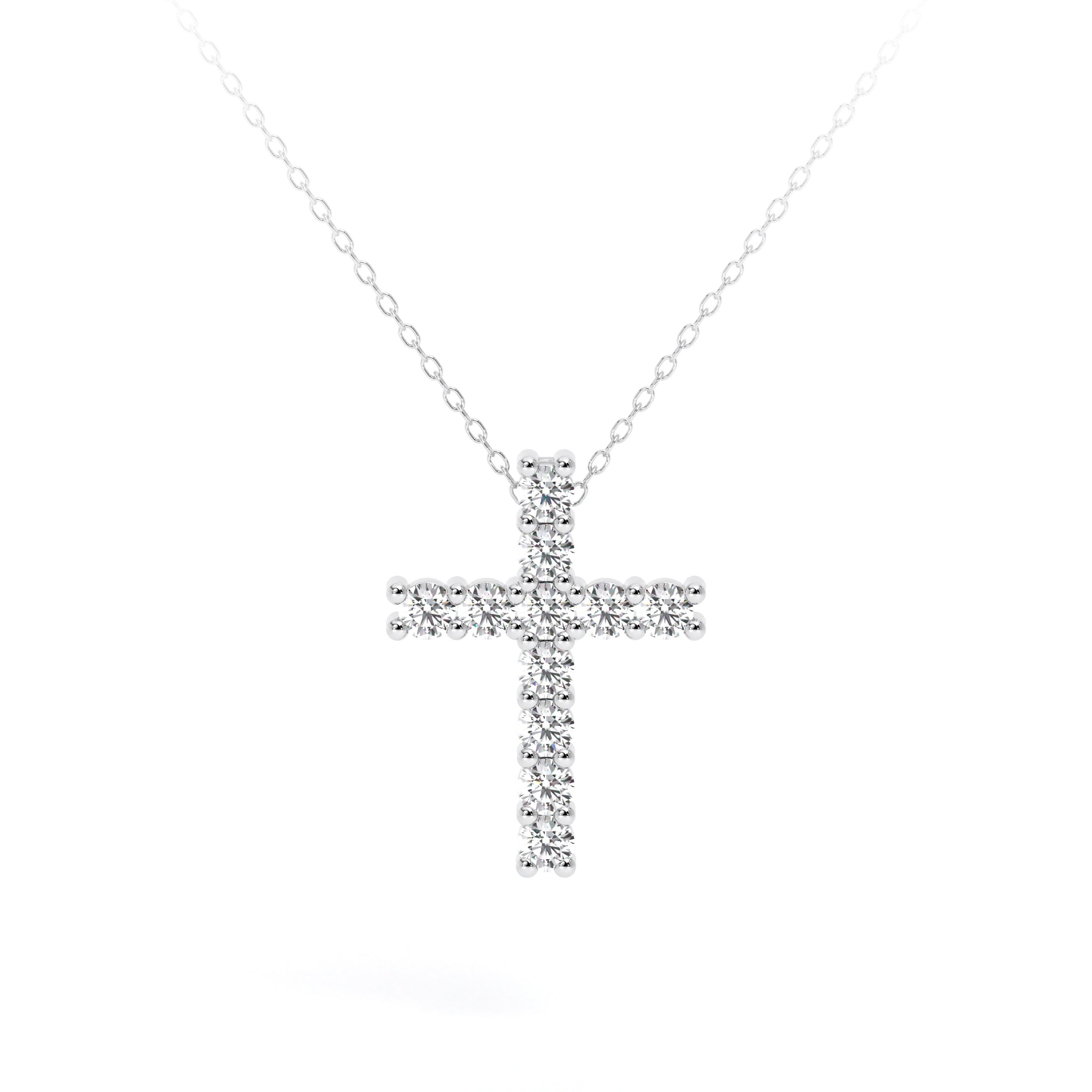 Round Diamond Cross Necklace White - Danill Jewels