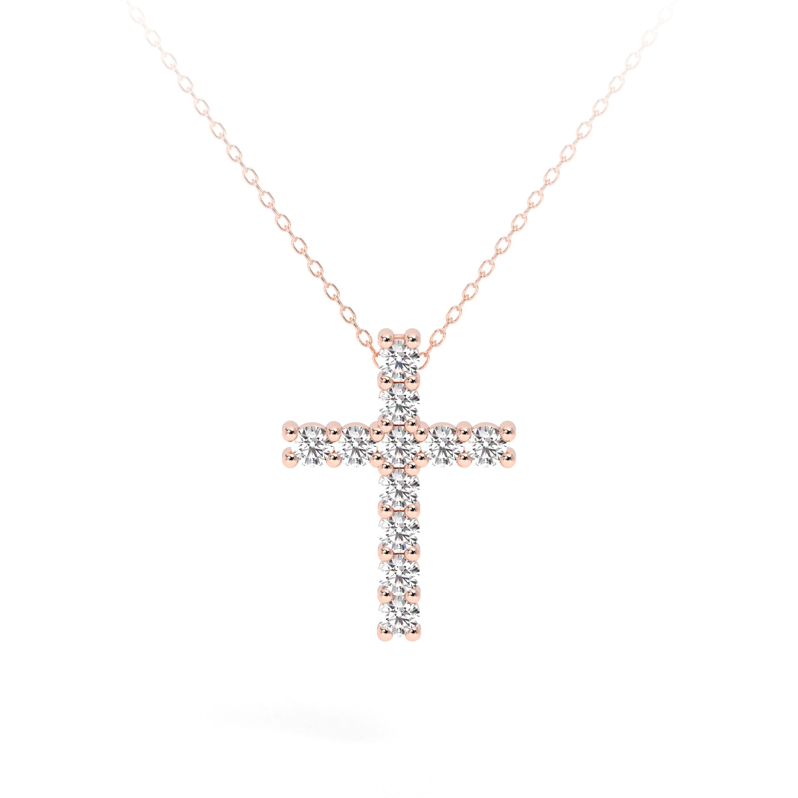 Round Diamond Cross Necklace Rose - Danill Jewels
