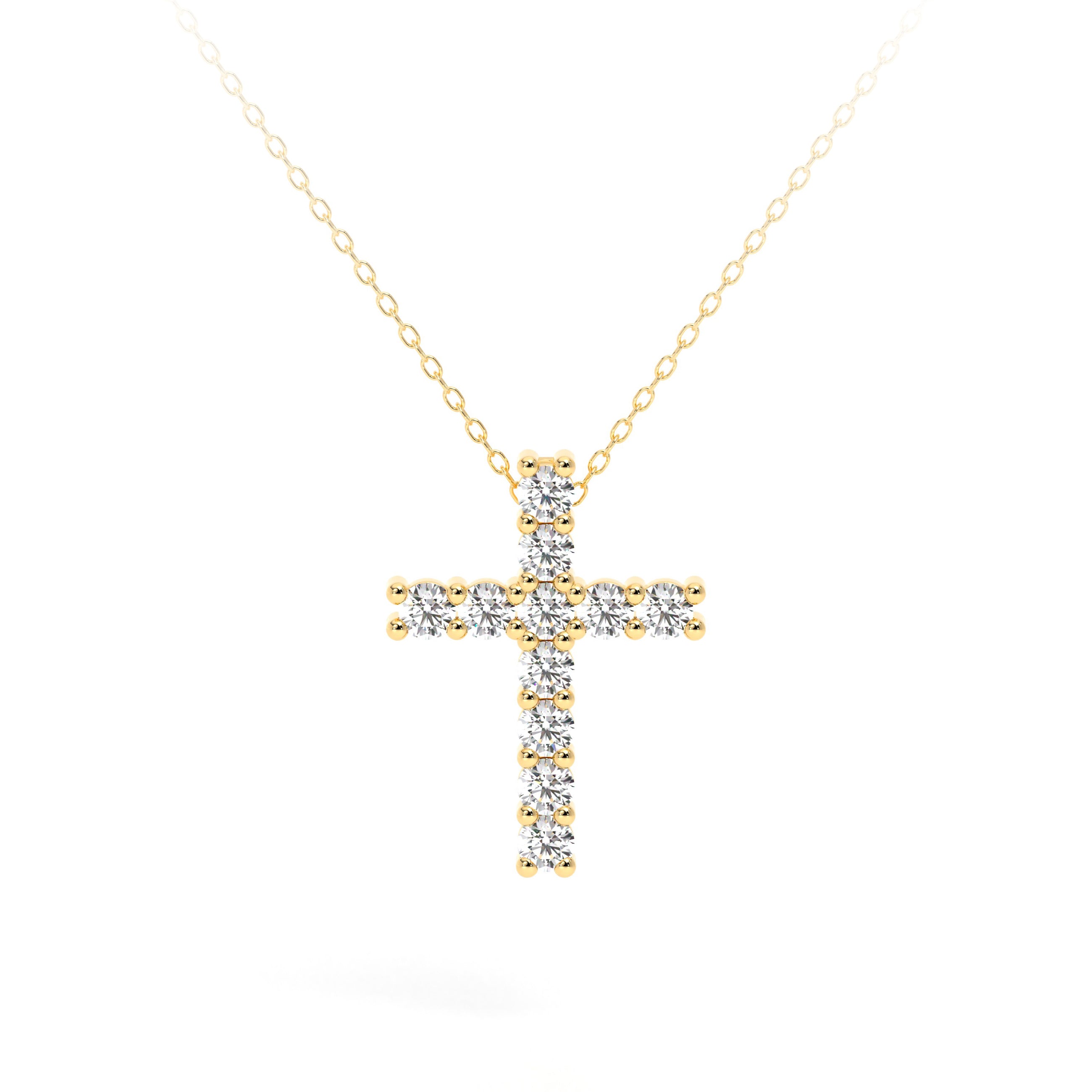 Round Diamond Cross Necklace Yellow - Danill Jewels