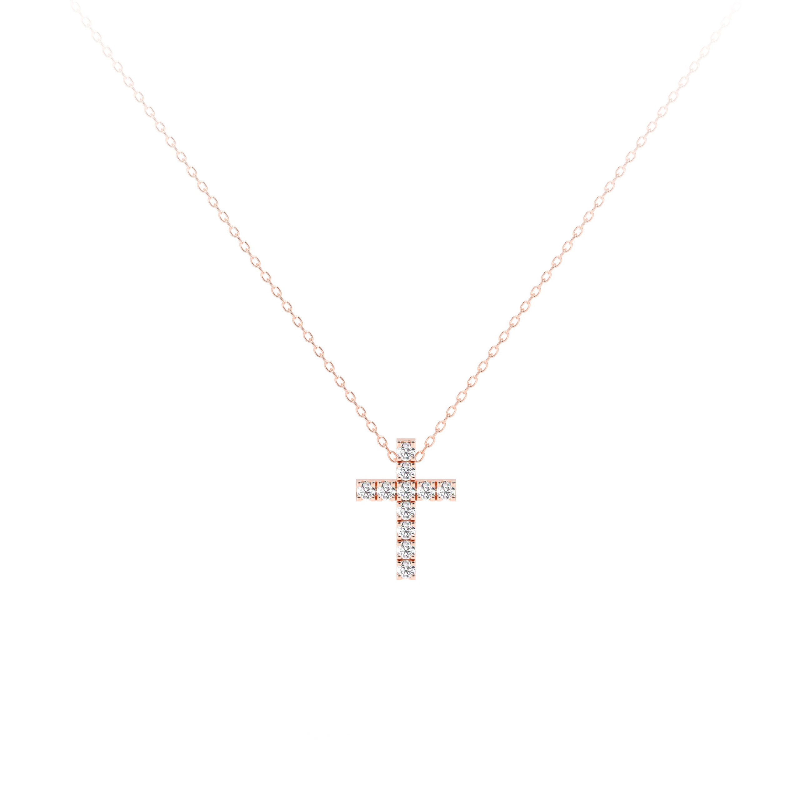 Round Diamond Cross Petite Necklace Rose - Danill Jewels
