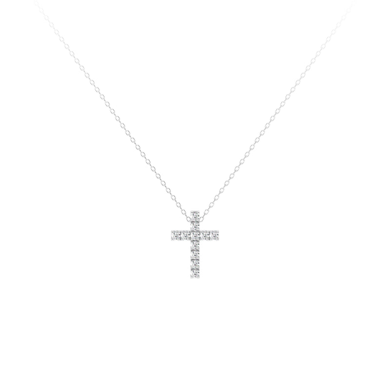Round Diamond Cross Petite Necklace White - Danill Jewels