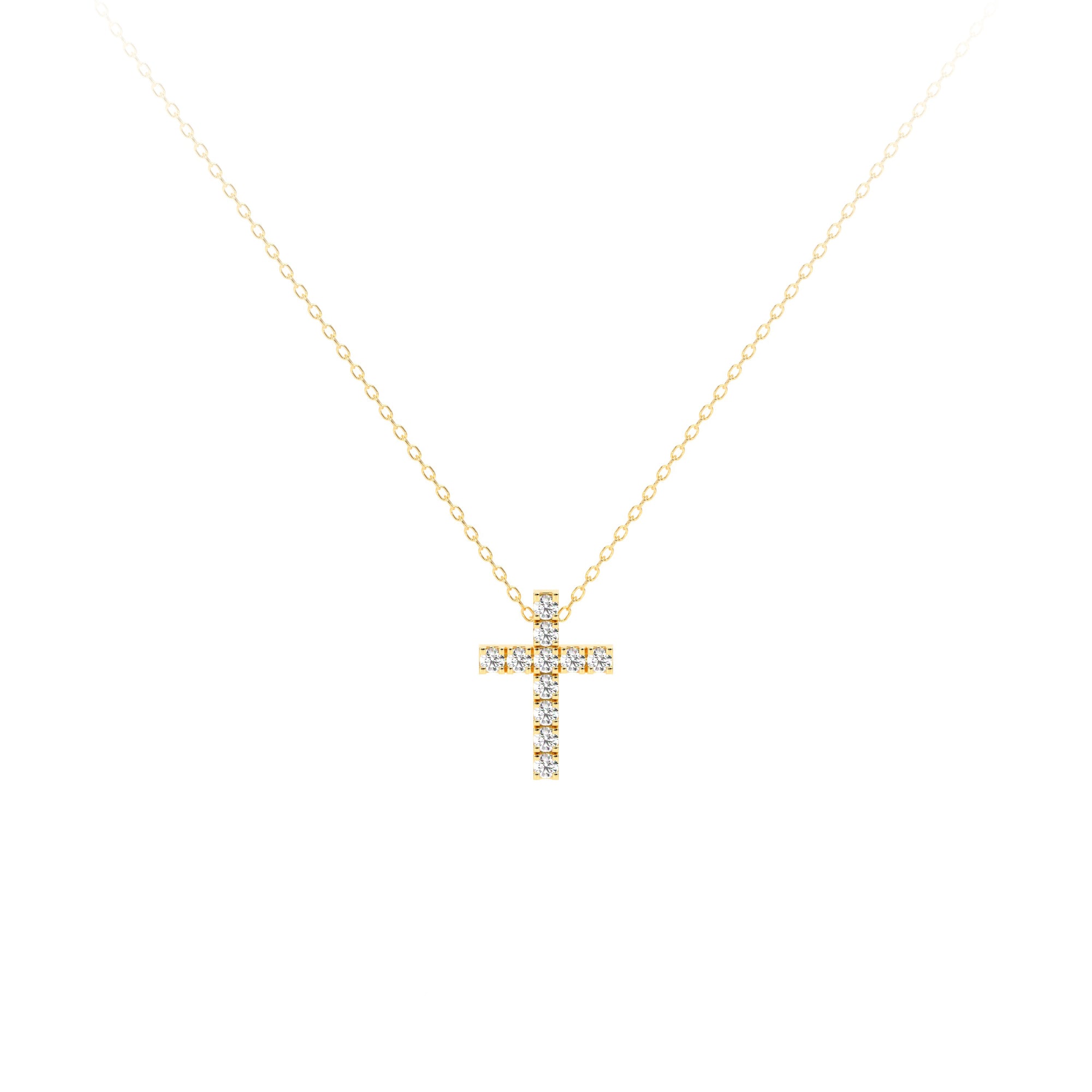 Round Diamond Cross Petite Necklace Yellow - Danill Jewels