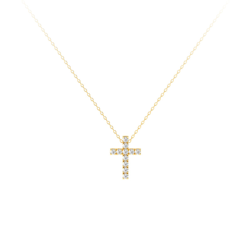 Round Diamond Cross Petite Necklace Yellow - Danill Jewels