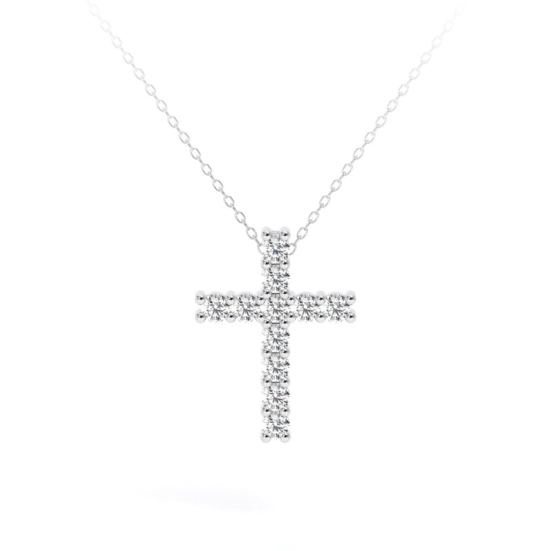 Round Diamond Cross Necklace White - Danill Jewels