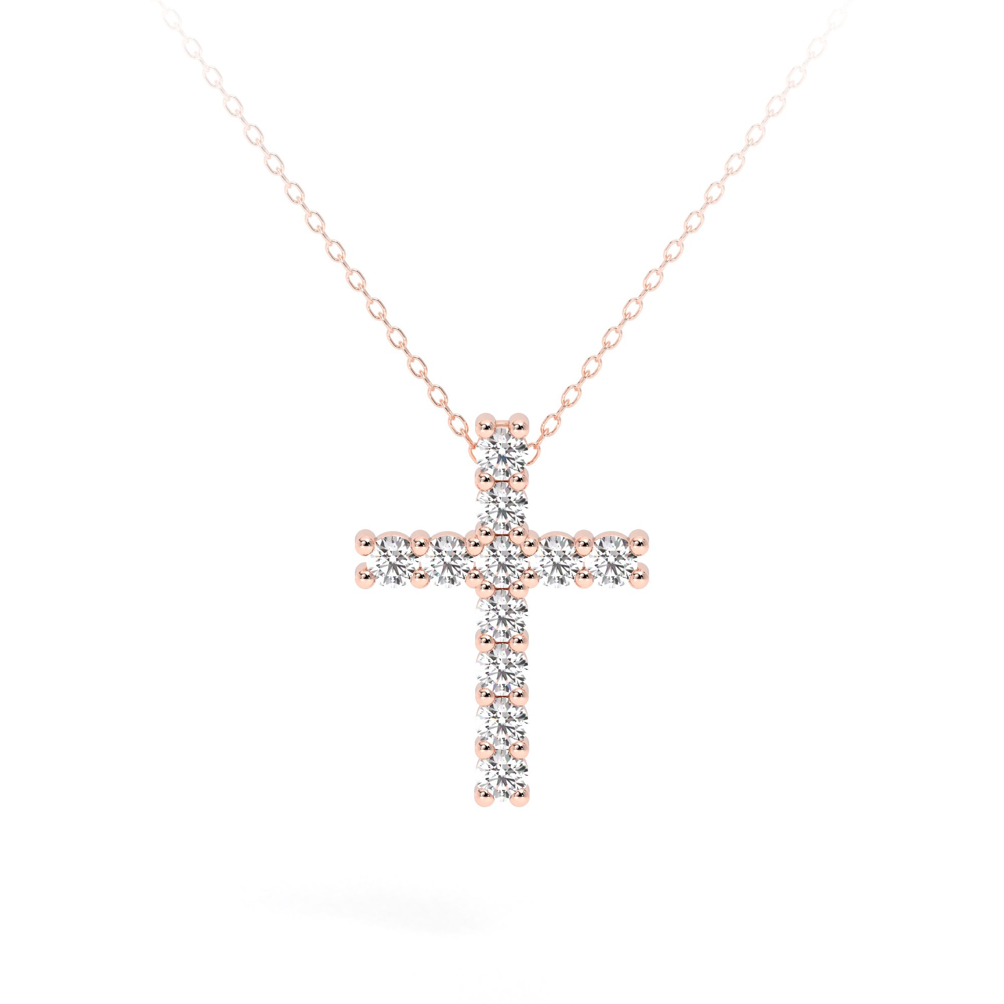 Round Diamond Cross Necklace Rose - Danill Jewels