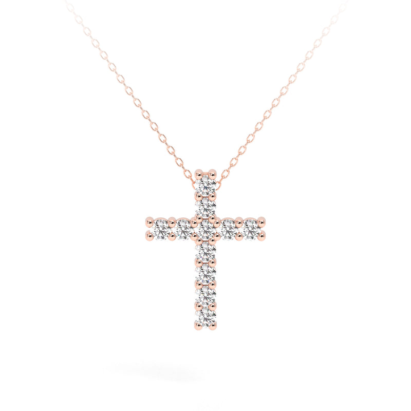 Round Diamond Cross Necklace Rose - Danill Jewels