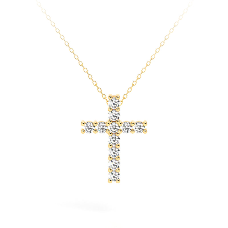 Round Diamond Cross Necklace Yellow - Danill Jewels