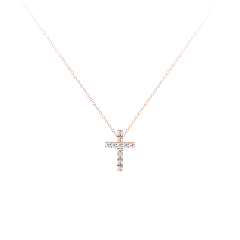 Round Diamond Cross Petite Necklace Rose - Danill Jewels